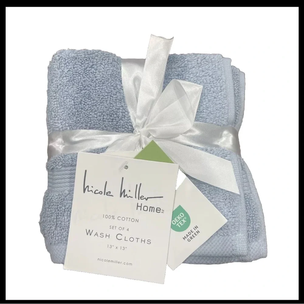 Nicole Miller 4 Pck 0 Twist Combed Loop Soft Cotton Wash Cloths 13x13 Angel Blue